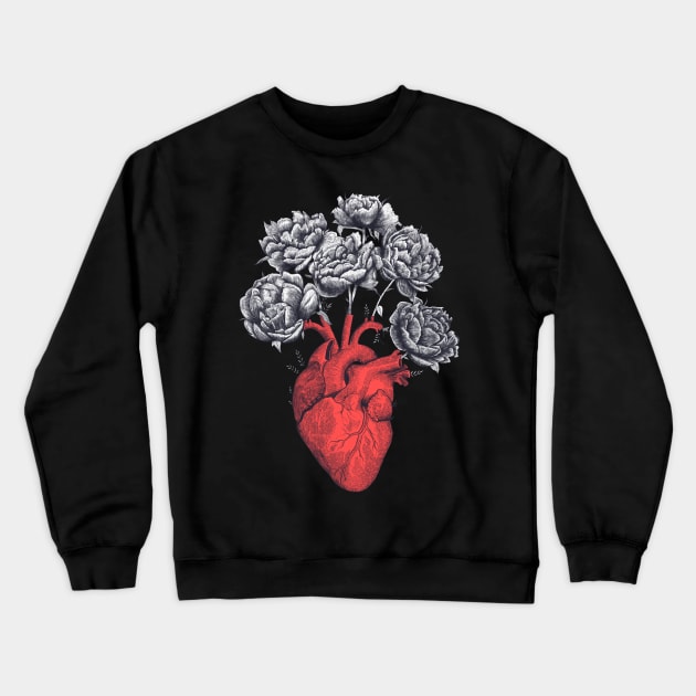 Heart with peonies Crewneck Sweatshirt by kodamorkovkart